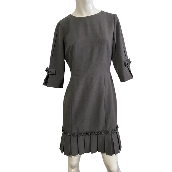 Tahari Bow & Pleated Crepe Sheath Dress by Arthur S. Levine ASL Gray 4P - Picture 2 of 13